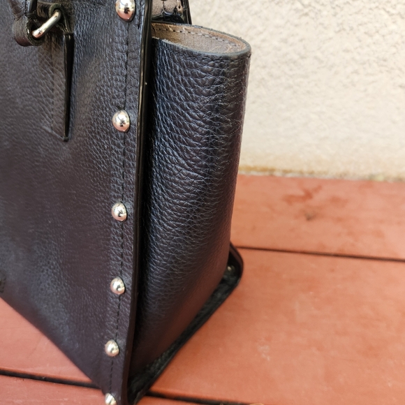 REBECCA MINKOFF Madison Satchel Black Leather Studs Flip Lock Classic Minimalist - Picture 6 of 10